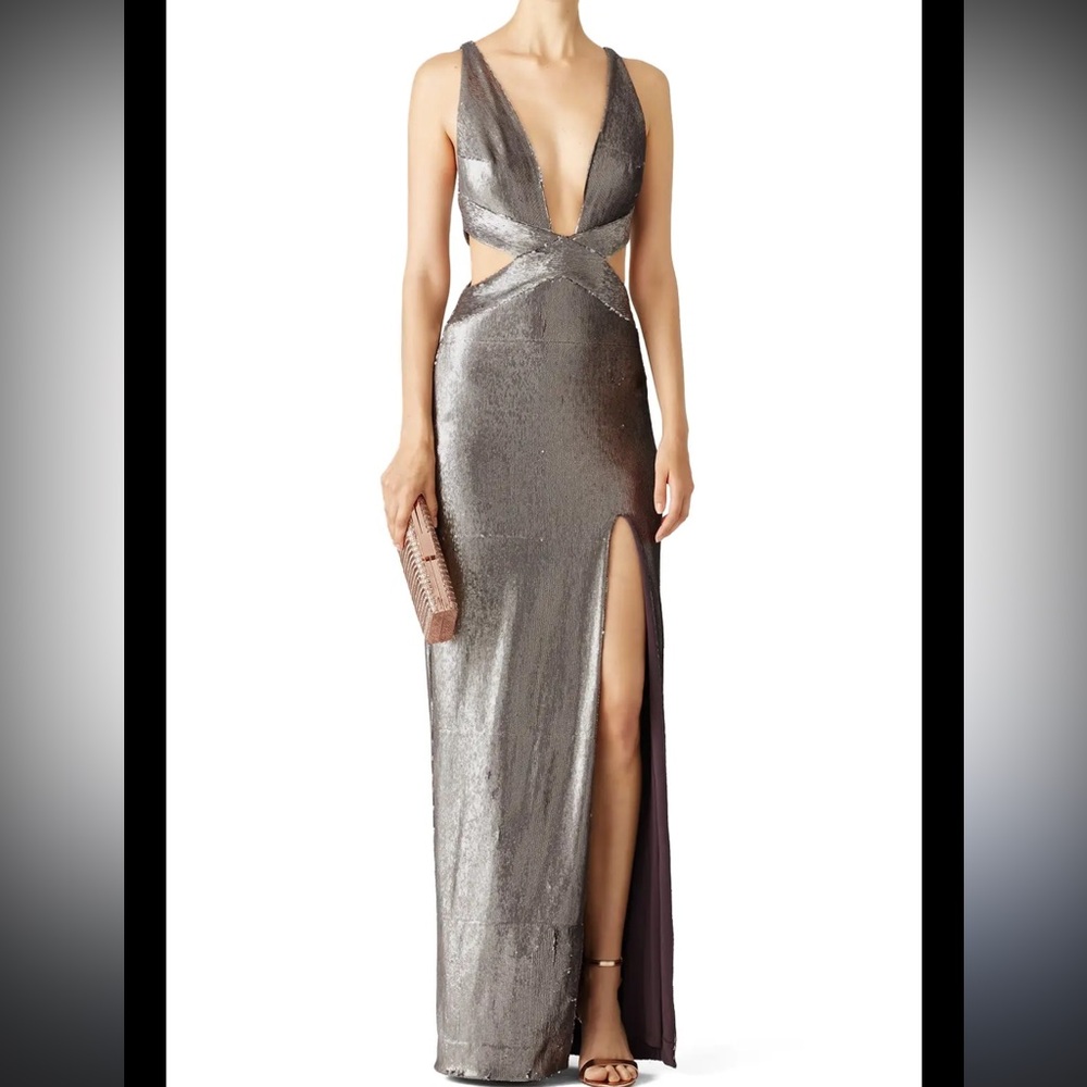 Halston Heritage Taupe Sequin Evening Dress